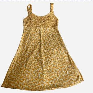 Yellow orange daisy Floral Midi Dress